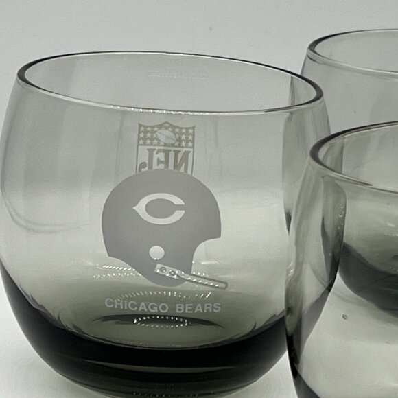 Vintage Chicago Bears Bar Cocktail Smoked Rocks Glasses (set of 4) - 1970s Shell - Picture 3 of 8